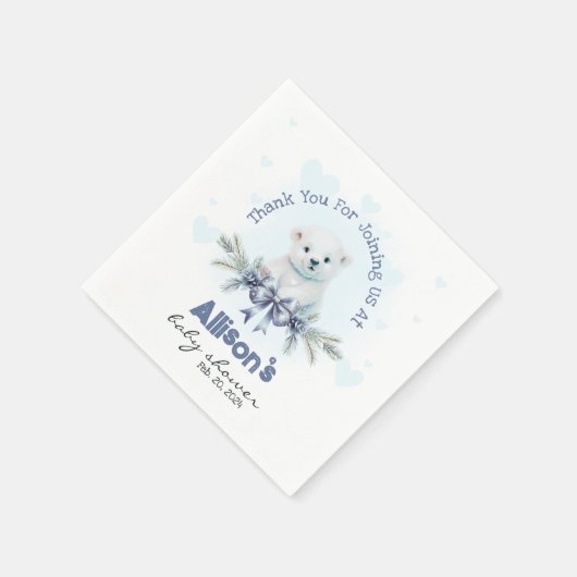 Niedlicher Blue Boy Bear Cub Herz Winter Baby Dusc Serviette (Ecke)