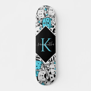 Niedlicher Blue Cat Muster Name & anfänglicher Fun Skateboard