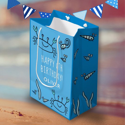 Niedlicher Blue Crab Sea Animals Junge Happy Gebur Mittlere Geschenktüte