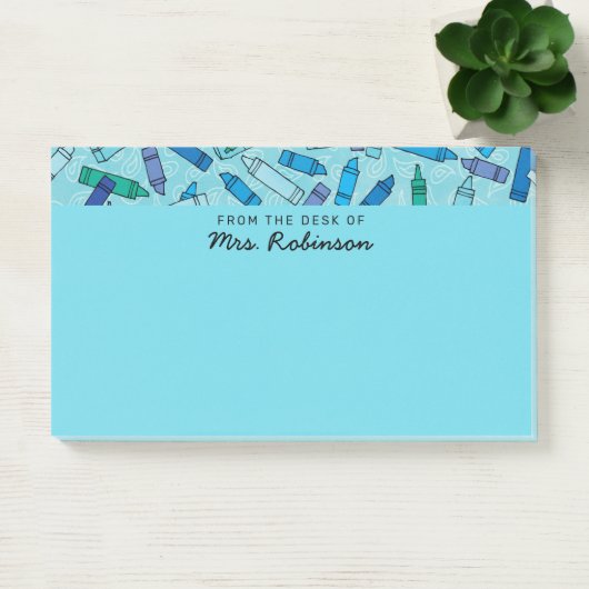 Niedlicher Blue Crayons Lehrer aus dem Schreibtisc Post-it Klebezettel (Büro)