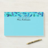 Niedlicher Blue Crayons Lehrer aus dem Schreibtisc Post-it Klebezettel (Auf Schreibtisch)