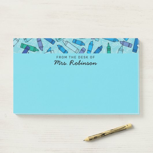 Niedlicher Blue Crayons Lehrer aus dem Schreibtisc Post-it Klebezettel (Auf Schreibtisch)