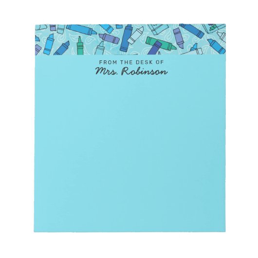 Niedlicher Blue Crayons Lehrer vom Schreibtisch Notizblock (Vorderseite)
