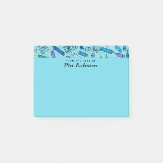 Niedlicher Blue Crayons Lehrer Von der Rezeption v Post-it Klebezettel (Vorderseite)