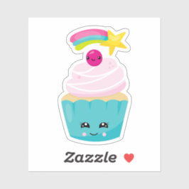 Niedlicher Blue Cupcake mit Kawaii Face Aufkleber