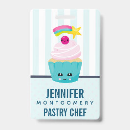 Niedlicher Blue Cupcake mit Kawaii Face Ausweis