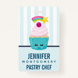 Niedlicher Blue Cupcake mit Kawaii Face Ausweis