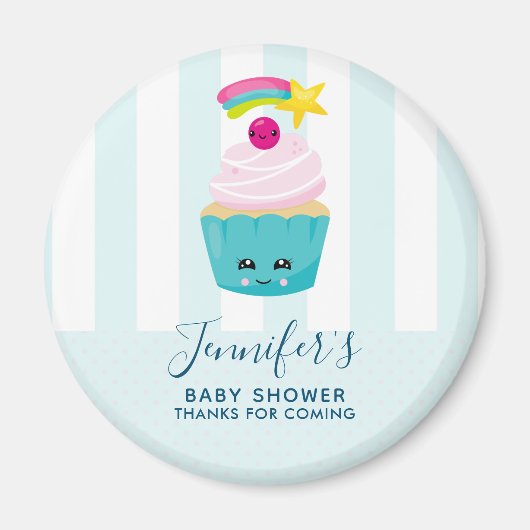 Niedlicher Blue Cupcake mit Kawaii Face Baby Dusch Magnet (Vorne)