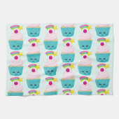 Niedlicher Blue Cupcake mit Kawaii Face Geschirrtuch (Horizontal)