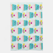 Niedlicher Blue Cupcake mit Kawaii Face Geschirrtuch (Vertikal)