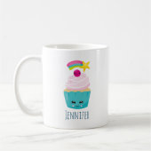 Niedlicher Blue Cupcake mit Kawaii Face Kaffeetasse (Links)