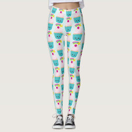 Niedlicher Blue Cupcake mit Kawaii Face Leggings