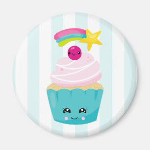 Niedlicher Blue Cupcake mit Kawaii Face Magnet