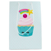 Niedlicher Blue Cupcake mit Kawaii Face Mittlere Geschenktüte (Vorderseite)