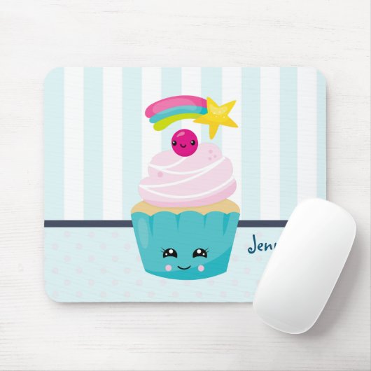 Niedlicher Blue Cupcake mit Kawaii Face Mousepad (Mit Mouse)