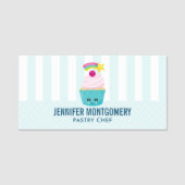 Niedlicher Blue Cupcake mit Kawaii Face Namensschild (Vorderseite)