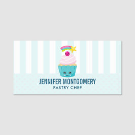 Niedlicher Blue Cupcake mit Kawaii Face Namensschild