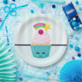 Niedlicher Blue Cupcake mit Kawaii Face Pappteller (Party)