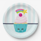 Niedlicher Blue Cupcake mit Kawaii Face Pappteller (Vorderseite)