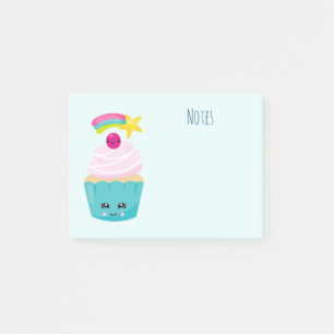 Niedlicher Blue Cupcake mit Kawaii Face Post-it Klebezettel