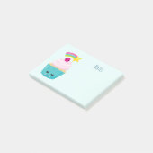 Niedlicher Blue Cupcake mit Kawaii Face Post-it Klebezettel (angewinkelt)