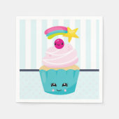 Niedlicher Blue Cupcake mit Kawaii Face Serviette (Vorderseite)