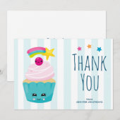 Niedlicher Blue Cupcake mit Kawaii Face Vielen Dan Dankeskarte (Vorne/Hinten)