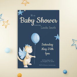 Niedlicher Blue Dragon mit Balloon Baby Showdusche Einladung
