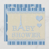 Niedlicher Blue Eiffel Tower und Hearts Baby Dusch Einladung (Vorne/Hinten)