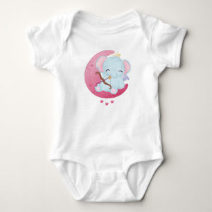 NIEDLICHER BLUE ELEPHANT AUF EINEM HALBEN MOND BABY STRAMPLER