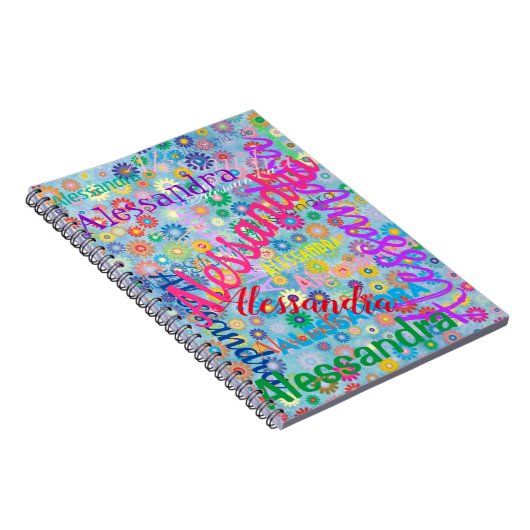 Niedlicher Blue Girly Fun Blume, beliebiger Name C Notizblock (Rechte Seite)