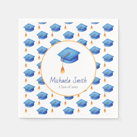 Niedlicher Blue Graduation Cap Personalisierter Ab Serviette (Vorderseite)