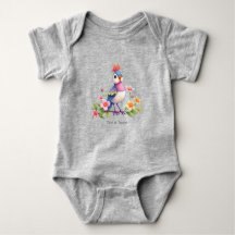 Niedlicher Blue Pink Bird Floral Baby Bodysuit