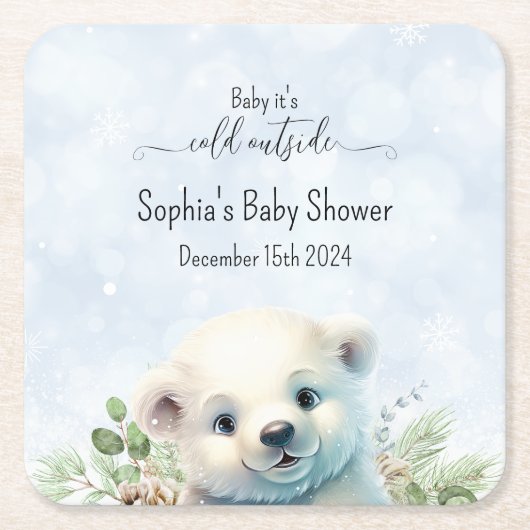 Niedlicher Blue-Polar-Bear-Winter-Babydusche Rechteckiger Pappuntersetzer (Vorderseite)