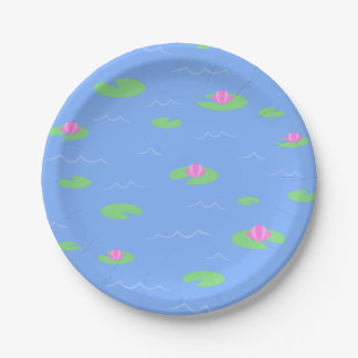 Niedlicher Blue Pond mit Lily Pad Druckplatte Pappteller