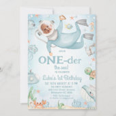 Niedlicher Blue Scuba Diver Oneder Sea 1. Geburtst Einladung (Vorderseite)