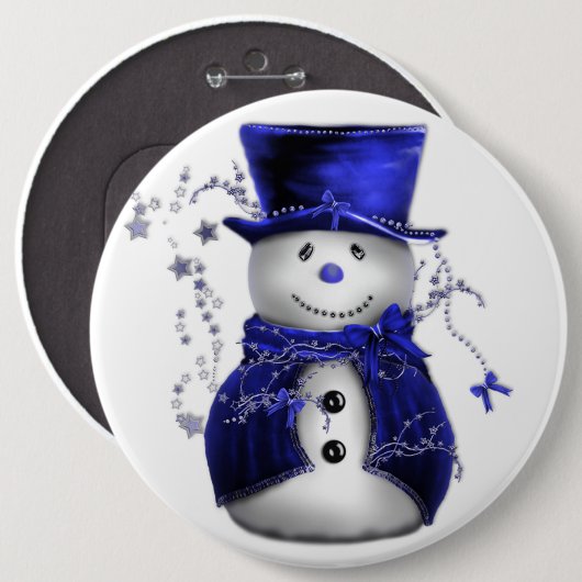 Niedlicher Blue Snowman Weihnachtsknopf Button (Vorne & Hinten)