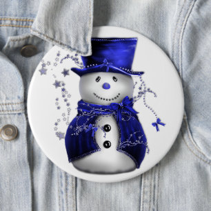 Niedlicher Blue Snowman Weihnachtsknopf Button