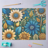 Niedlicher Blue Sunflower Garden Abstrakter Art De Seidenpapier (Basteln)