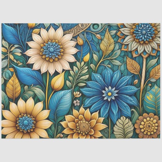 Niedlicher Blue Sunflower Garden Abstrakter Art De Seidenpapier (Vorderseite)
