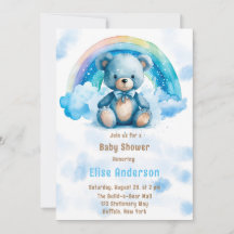 Niedlicher Blue Teddy Bär mit Rainbow Boy Baby Dus