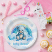Niedlicher Blue Teddy Bär mit Rainbow Boy Baby Dus Pappteller (Party)