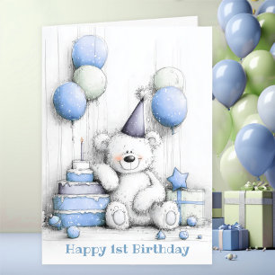 Niedlicher Blue Teddy Bear 1. Geburtstag Karte