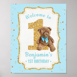 Niedlicher Blue Teddy Bear 1. Geburtstagsposter Poster