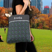 Niedlicher Blueberry-Aquarellmuster-Name dunkelgra Tasche