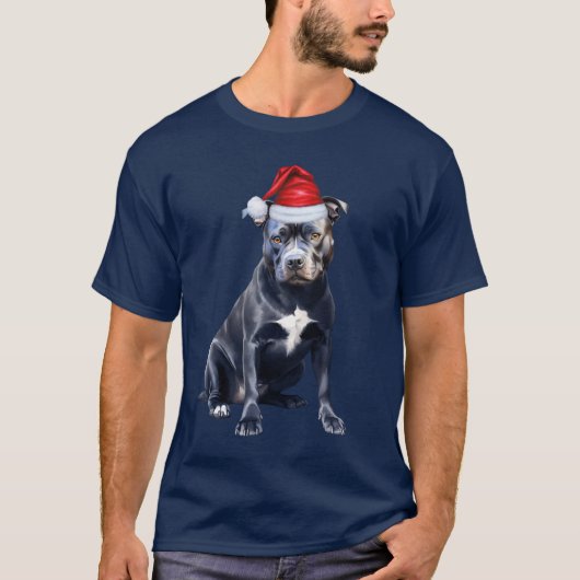Niedlicher Bluenose Pitbull Dog Lover Weihnachten T-Shirt (Vorderseite)
