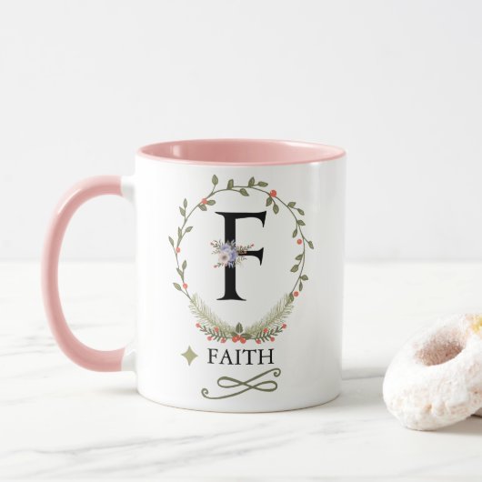 Niedlicher Blumenbrief F Monogramm-Tasse Tasse (Mit Donut)
