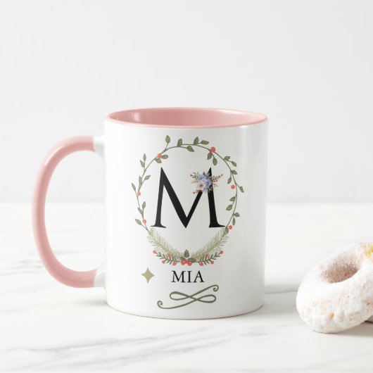 Niedlicher Blumenbrief M Monogramm-Tasse Tasse (Mit Donut)