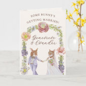 Niedlicher Blumenbunny Rabbit Hochzeit Glückwunsch Karte (Gelbe Blume)