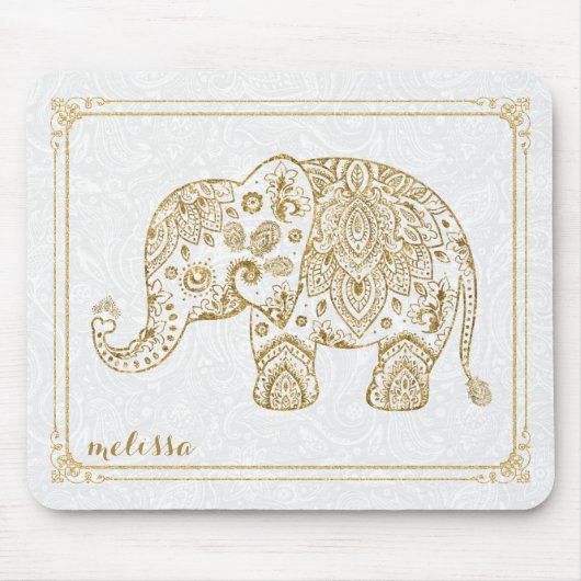 Niedlicher Blumenelephon & Frame Gold Glitzer auf  Mousepad (Vorne)
